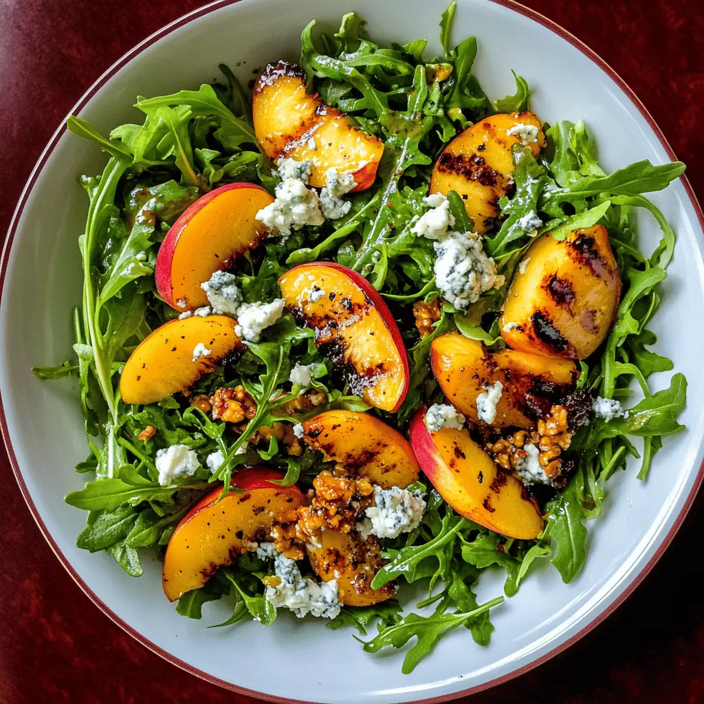 Taste the summer freshness with this Grilled Peach and Arugula Salad topped with creamy blue cheese! The sweet, smoky peaches perfectly complement the peppery arugula, making it a delightful dish. Perfect for picnics, barbecues, or a light dinner. Save this recipe to impress your guests with a vibrant and tasty salad that’s easy to make!