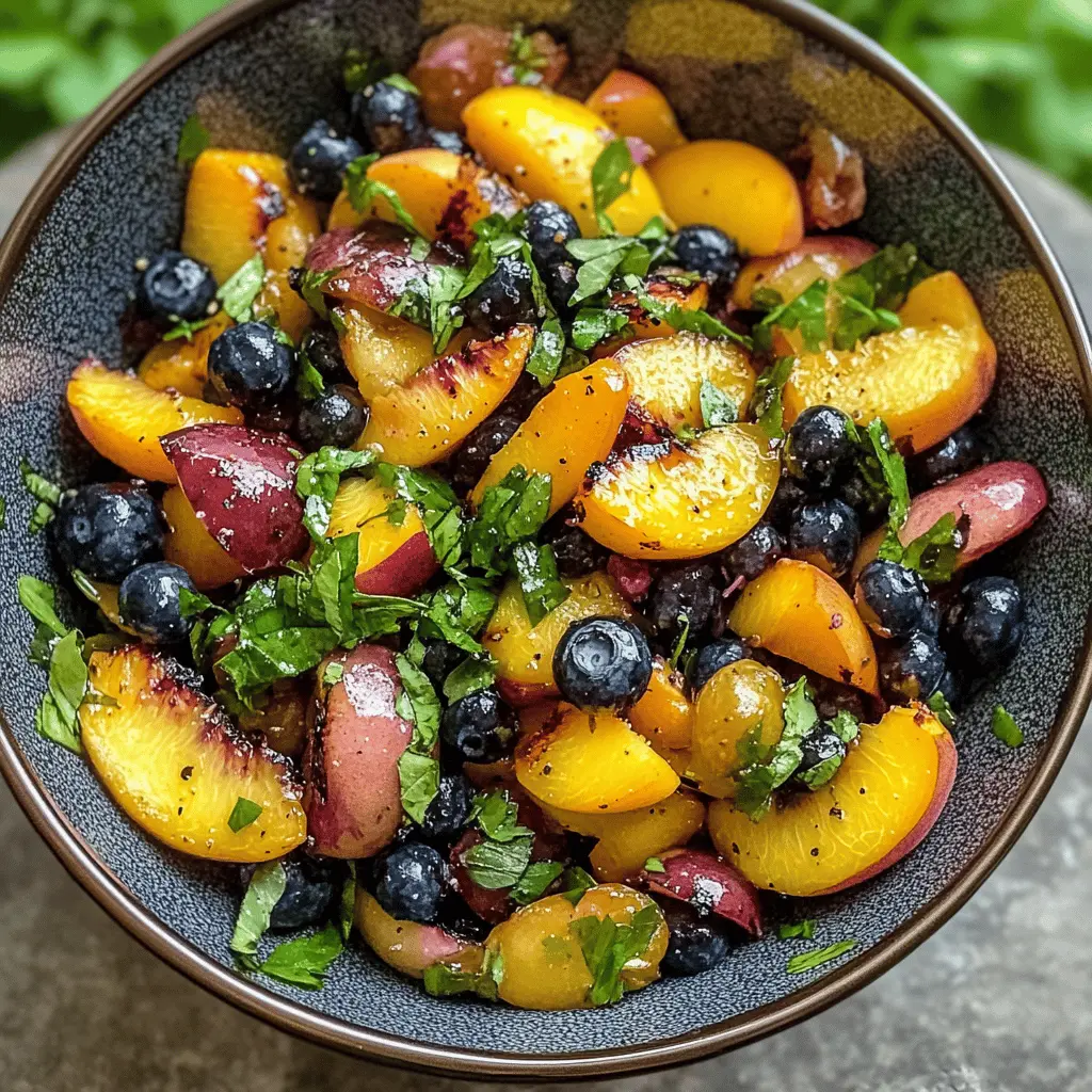 This Grilled Peach Blueberry Salad is the perfect summer dish that brings together sweet, caramelized peaches and juicy blueberries. Tossed with fresh greens and a light vinaigrette, it's packed with flavor and nutrition. Ideal for barbecues or brunch, don’t forget to save this refreshing recipe for your next gathering!