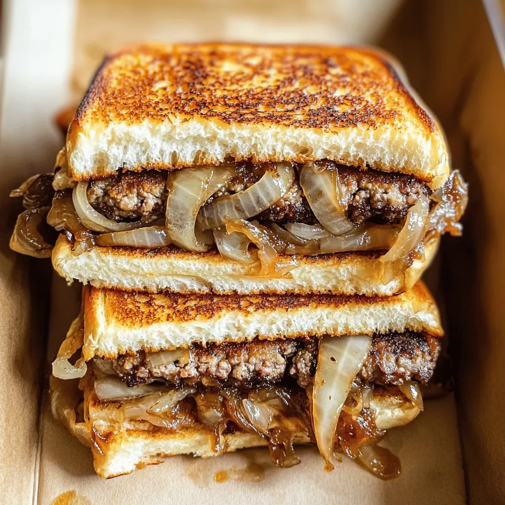 Sink your teeth into these mouthwatering Patty Melts packed with juicy beef and sweet caramelized onions. This classic comfort dish brings together melty cheese and grilled bread for a satisfying meal that's perfect any time. Save this recipe for your next family dinner or casual gathering – it’s a guaranteed hit!