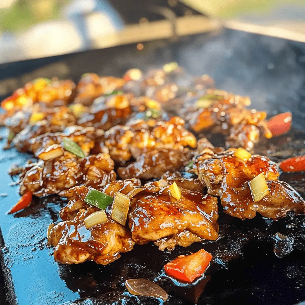 Enjoy a delicious twist on a classic dish with this Blackstone Bourbon Chicken recipe! Tender chicken marinated in a flavorful bourbon sauce, perfectly grilled on your Blackstone griddle. It's the ideal mix of sweet and savory that will have everyone asking for seconds. Save this pin for your next family gathering or BBQ – you won’t want to miss serving this crowd-pleaser!