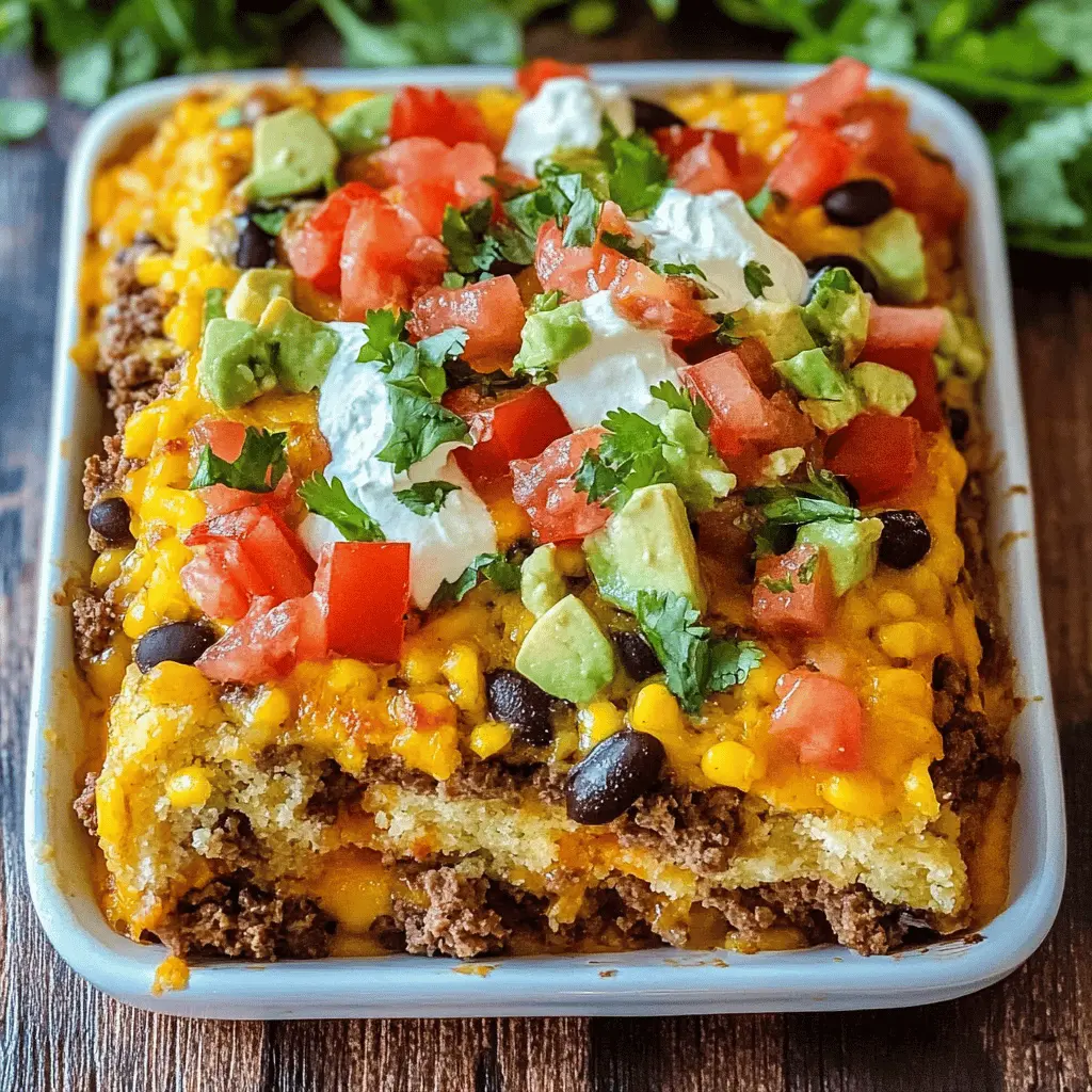 Get ready for a hearty and delicious meal with this Cornbread Taco Bake! Layered with savory ground beef, zesty taco seasoning, and topped with fluffy cornbread, it's the perfect comfort food. Ideal for family dinners or casual gatherings, this dish will be a hit. Save this recipe for an easy weeknight dinner everyone will love!