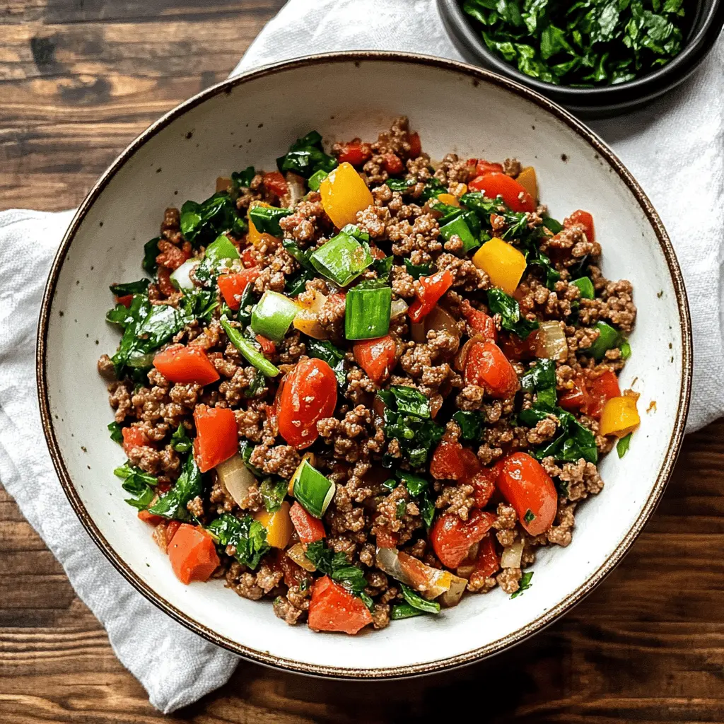 Whip up a tasty Mediterranean ground beef stir fry that’s packed with zesty flavors and fresh veggies! This quick and easy dish features seasoned ground beef, bell peppers, and olives, making it the perfect weeknight dinner. Don't forget to save this recipe for a healthy meal that the whole family will enjoy any night of the week!