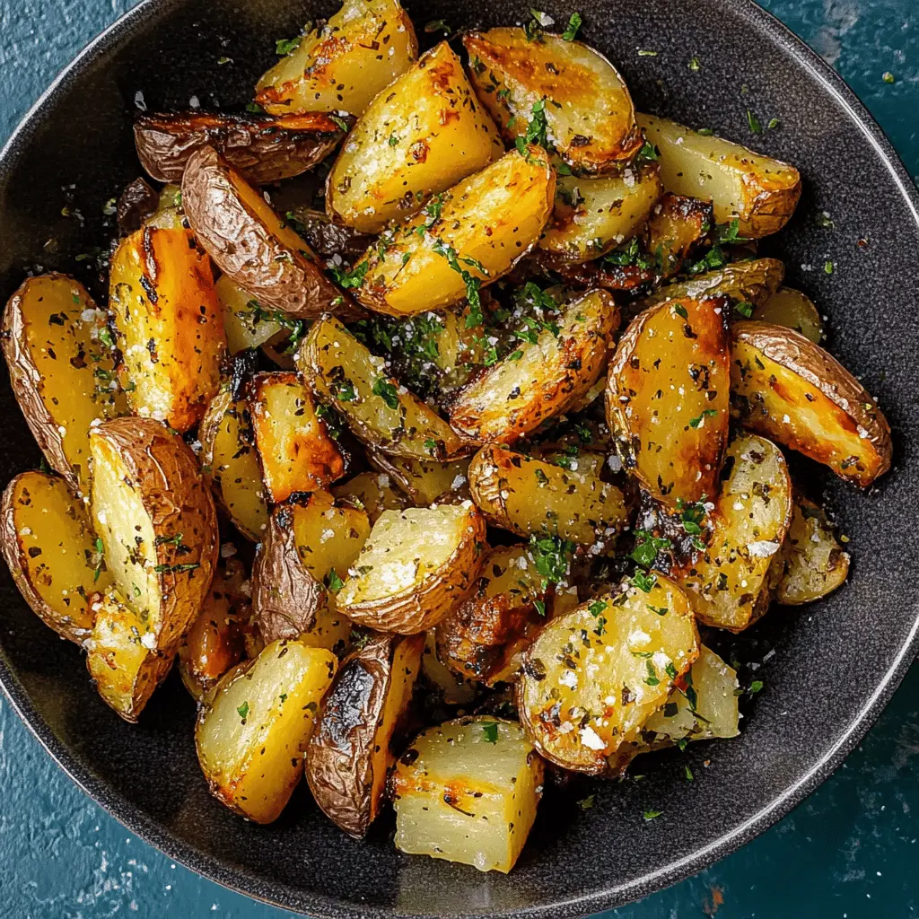 These Greek Roasted Potatoes are incredibly flavorful, combining lemon, garlic, and herbs to create a delicious side dish. Crispy on the outside and tender on the inside, they complement any meal beautifully. Perfect to serve at family dinners or special gatherings! Save this recipe for your next cooking adventure!