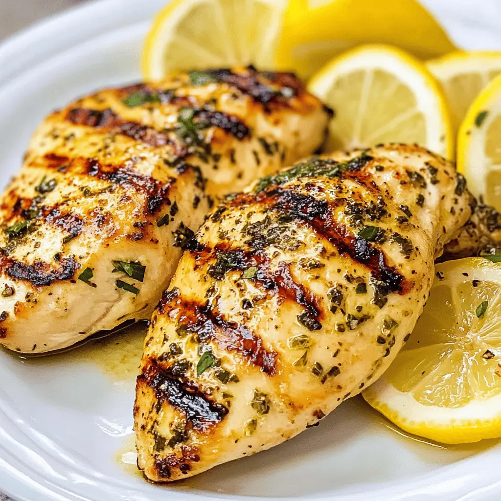 Enjoy juicy Grilled Chicken Breasts with a zesty lemon garlic marinade that brings flavors to life! This simple recipe is perfect for weeknight dinners or backyard barbecues. With tender chicken and a bright citrus twist, you'll want to save this one for your next summer cookout! Perfect for meal prepping or serving guests—don't forget to pin it for later!