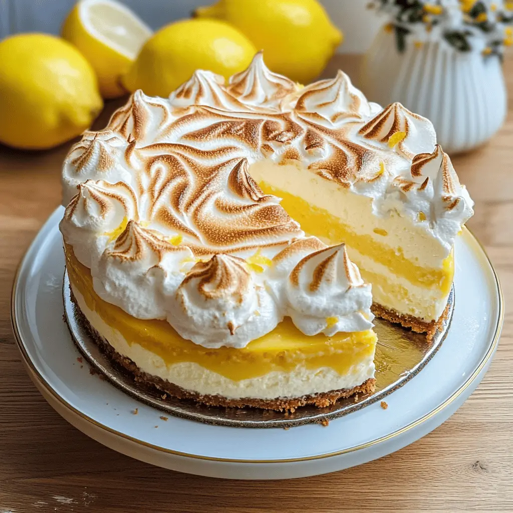 This Triple Lemon Meringue Cheesecake is a delightful treat bursting with tangy lemon flavor! With its creamy cheesecake layer, zesty lemon curd, and fluffy meringue topping, it's a crowd-pleaser for any occasion. Perfect for spring gatherings or dessert lovers! Don't forget to save this recipe for your next special event!