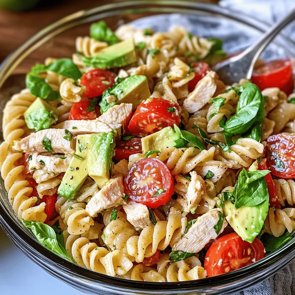 Healthy Chicken Pasta Salad with Avocado and Tomato
