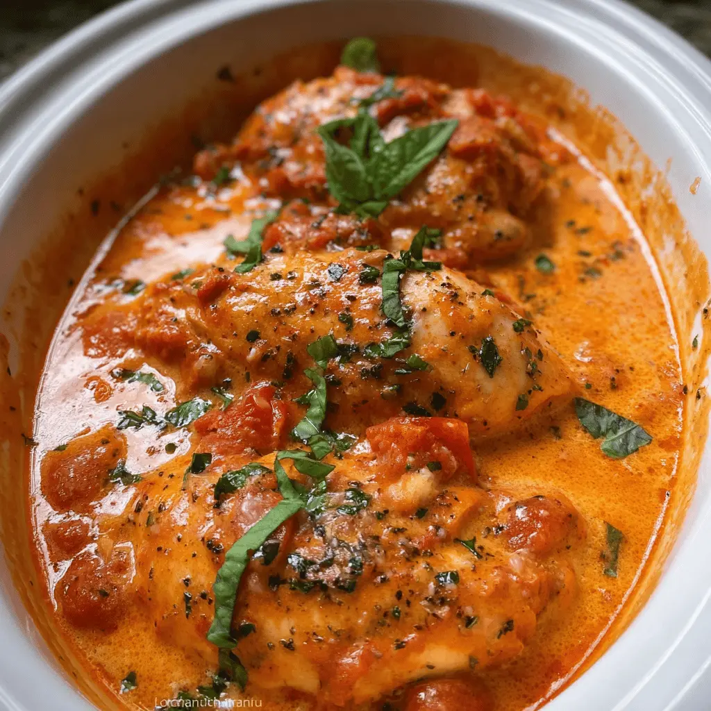 Easy Slow Cooker Creamy Tomato Basil Chicken