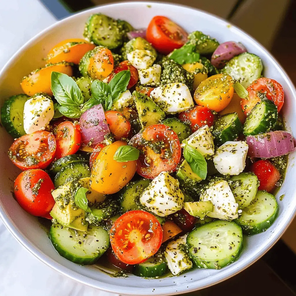 Fresh Tomato Cucumber Salad with Avocado and Mozzarella