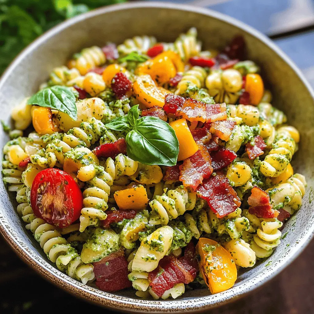 Creamy Corn Pasta Salad with Bacon and Bell Pepper