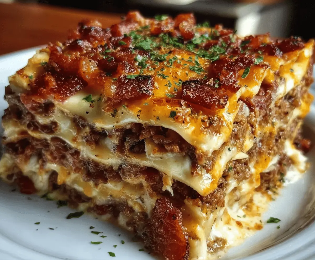 Easy Parmesan Garlic Bacon Cheeseburger Lasagna Recipe