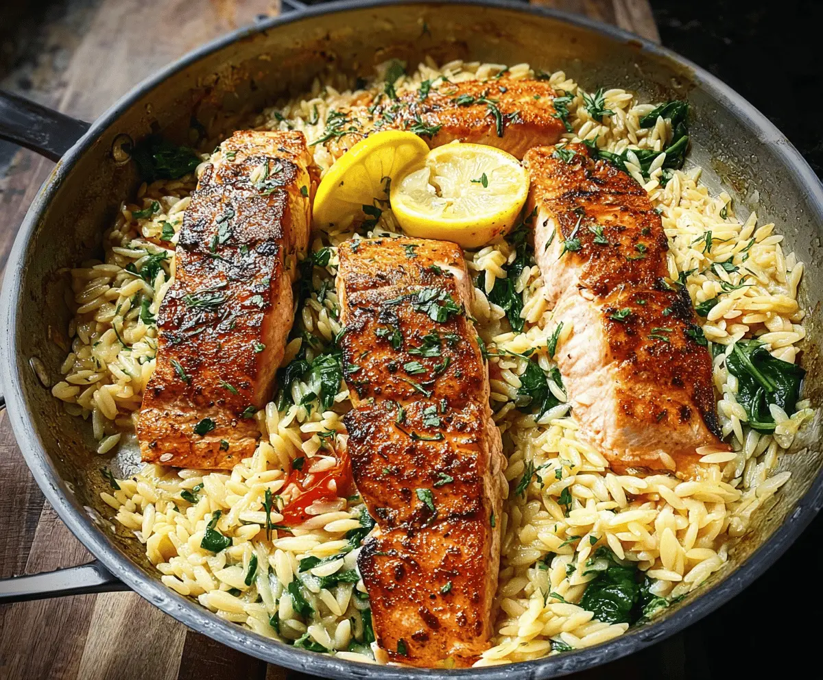 Easy One Skillet Salmon with Lemon Orzo