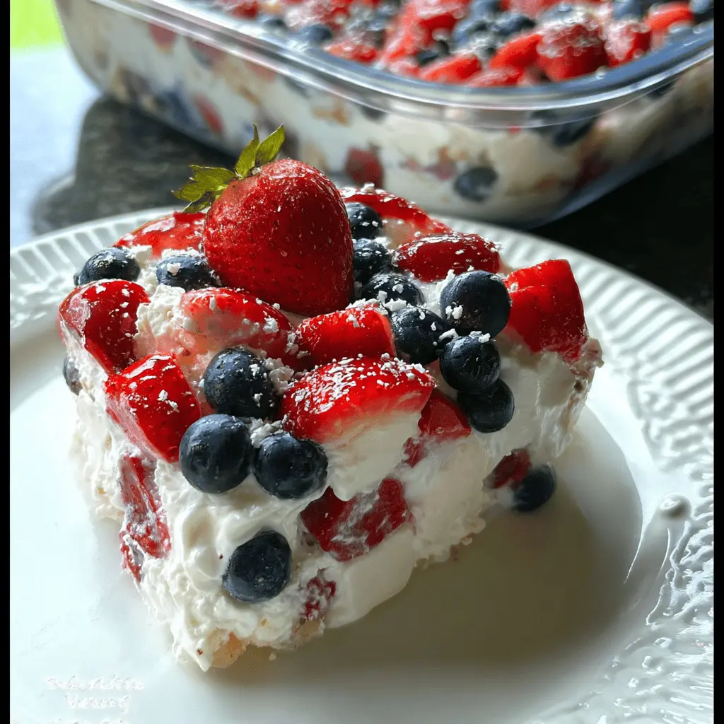 Easy Red White and Blue Cheesecake Salad Recipe