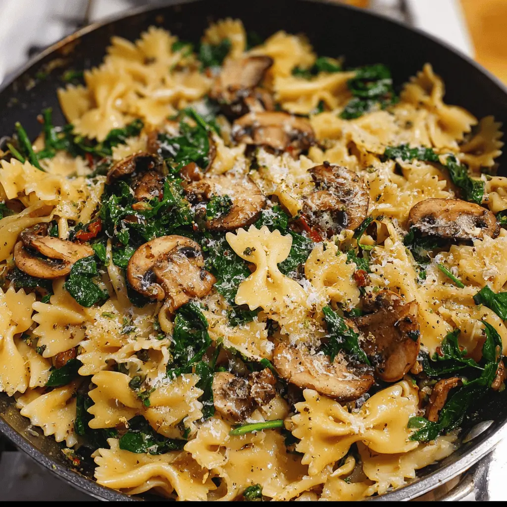 Easy Parmesan Spinach Mushroom Pasta Skillet