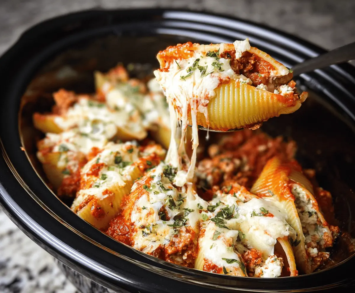 Easy Slow Cooker Stuffed Shells with Meat Sauce