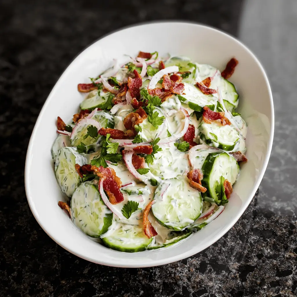 Creamy Cucumber Salad with Bacon and Cheese
