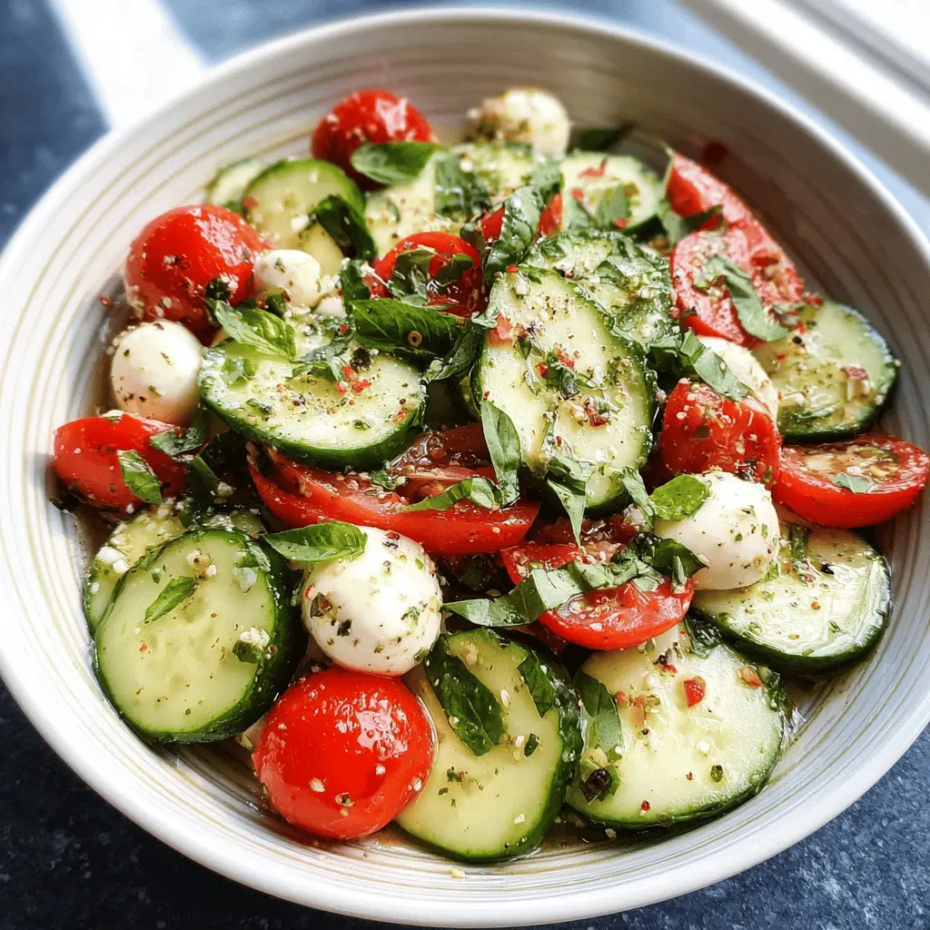 Fresh Cucumber Caprese Salad with Basil and Mozzarella