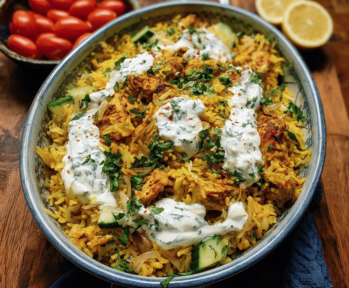 Easy Dump and Bake Chicken with Tzatziki Rice