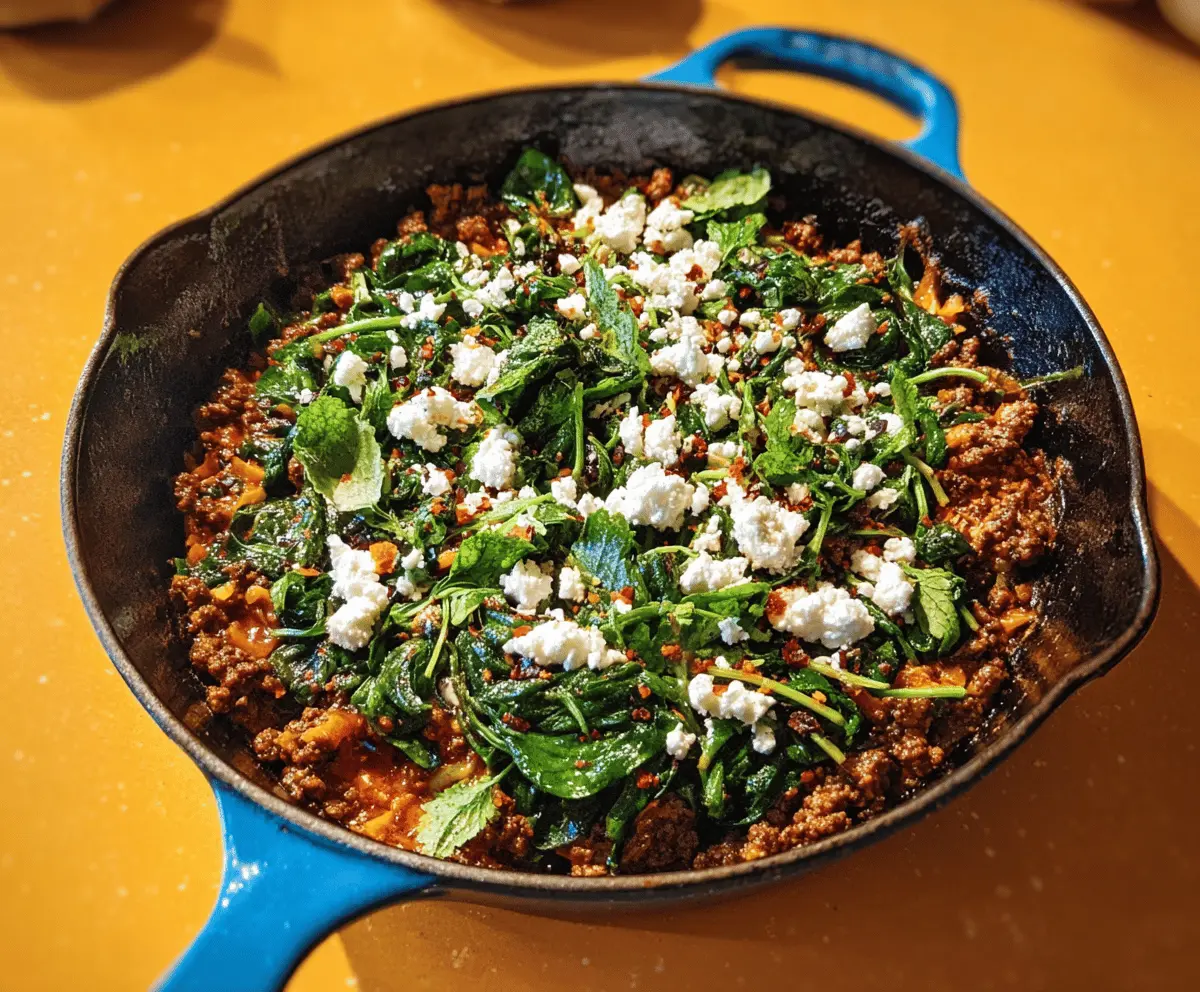 Easy Ground Beef and Spinach Skillet with Feta