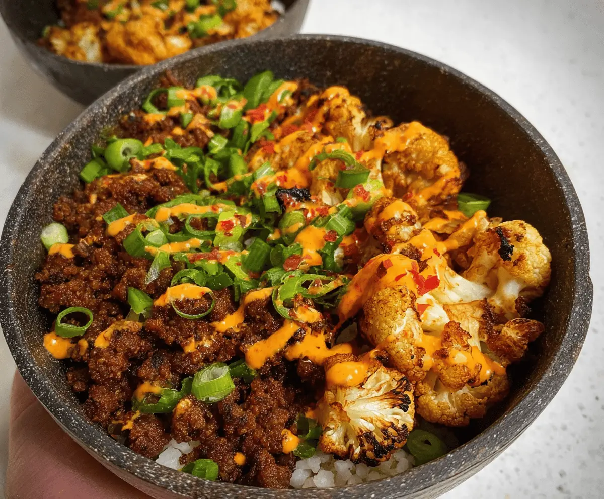 Crispy Chile Ground Beef and Cauliflower Protein Bowls