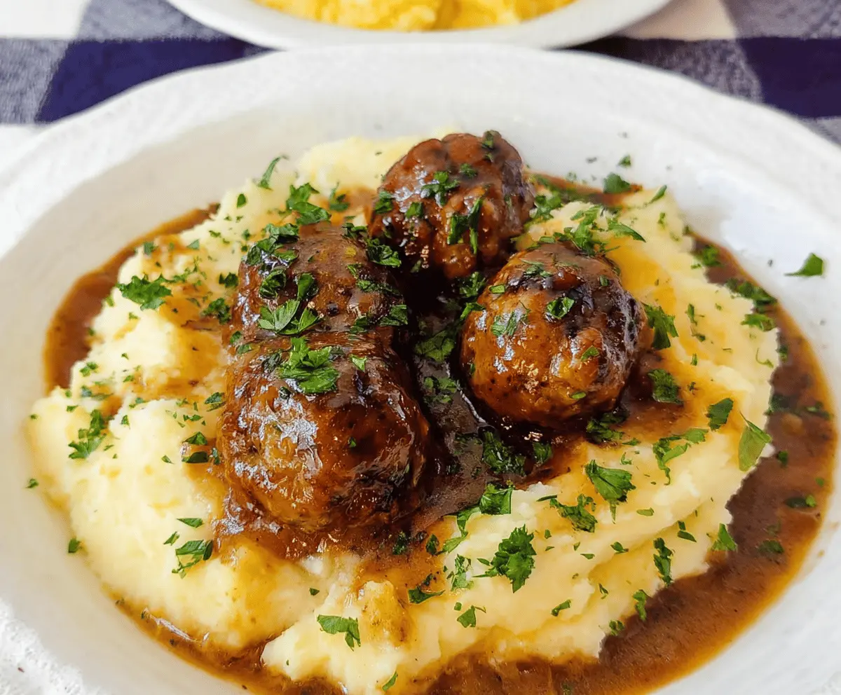 Classic Salisbury Meatballs with Creamy Mashed Potatoes