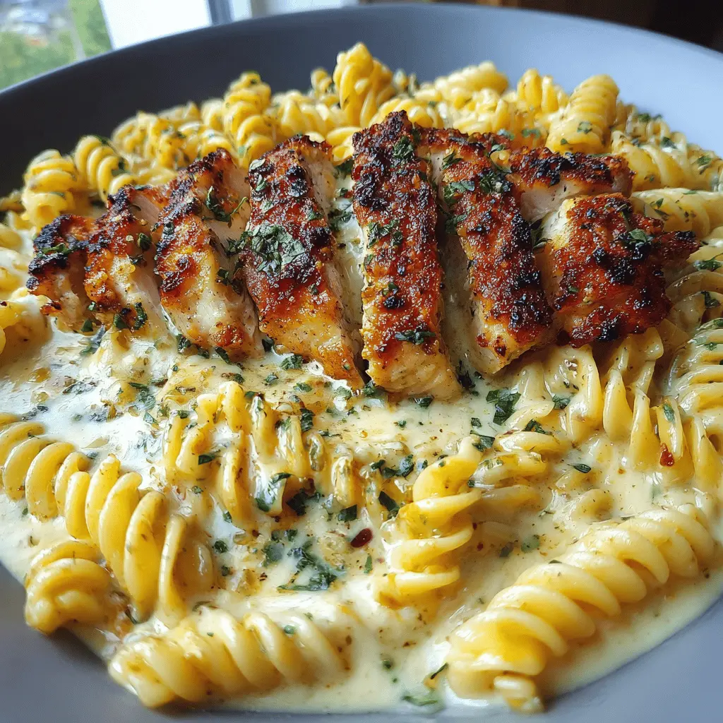 Creamy Garlic Parmesan Chicken with Cheesy Twisted Pasta