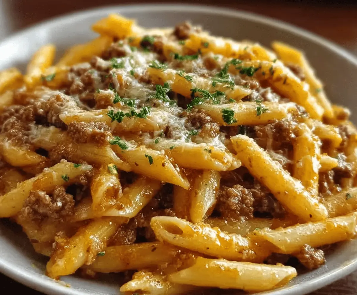 Cheesy Penne with Garlic Butter Beef Skillet