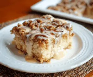 Delicious Butter Pecan Praline Poke Cake topped with caramelized pecans and creamy frosting, perfect for dessert lovers