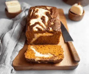 Delicious freshly baked Pumpkin Cream Cheese Bread topped with cinnamon and powdered sugar, perfect for fall treats.