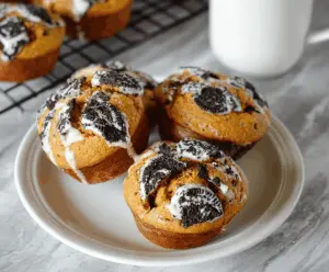 Delicious homemade Pumpkin Oreo Muffins with creamy frosting and crunchy Oreo cookie topping, perfect for fall baking.