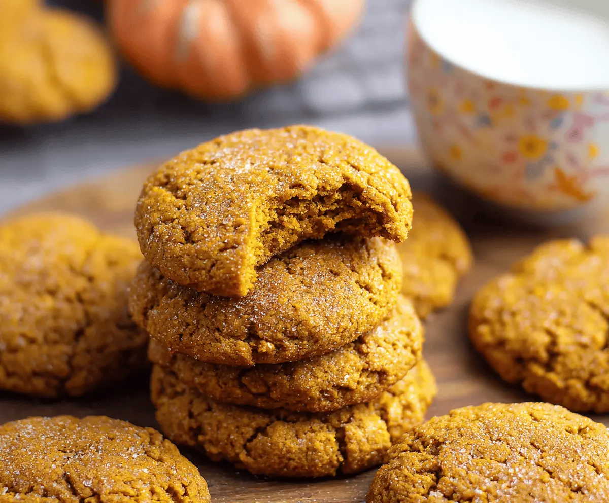 Delicious vegan pumpkin cookies topped with chocolate chips on a rustic wooden table, perfect for fall desserts