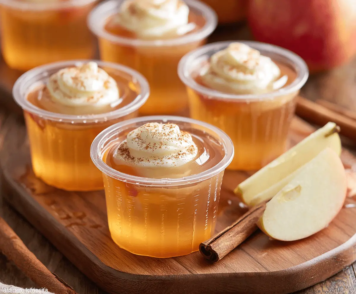 Delicious Apple Pie Jello Shots garnished with cinnamon and apple slices, perfect for fall celebrations