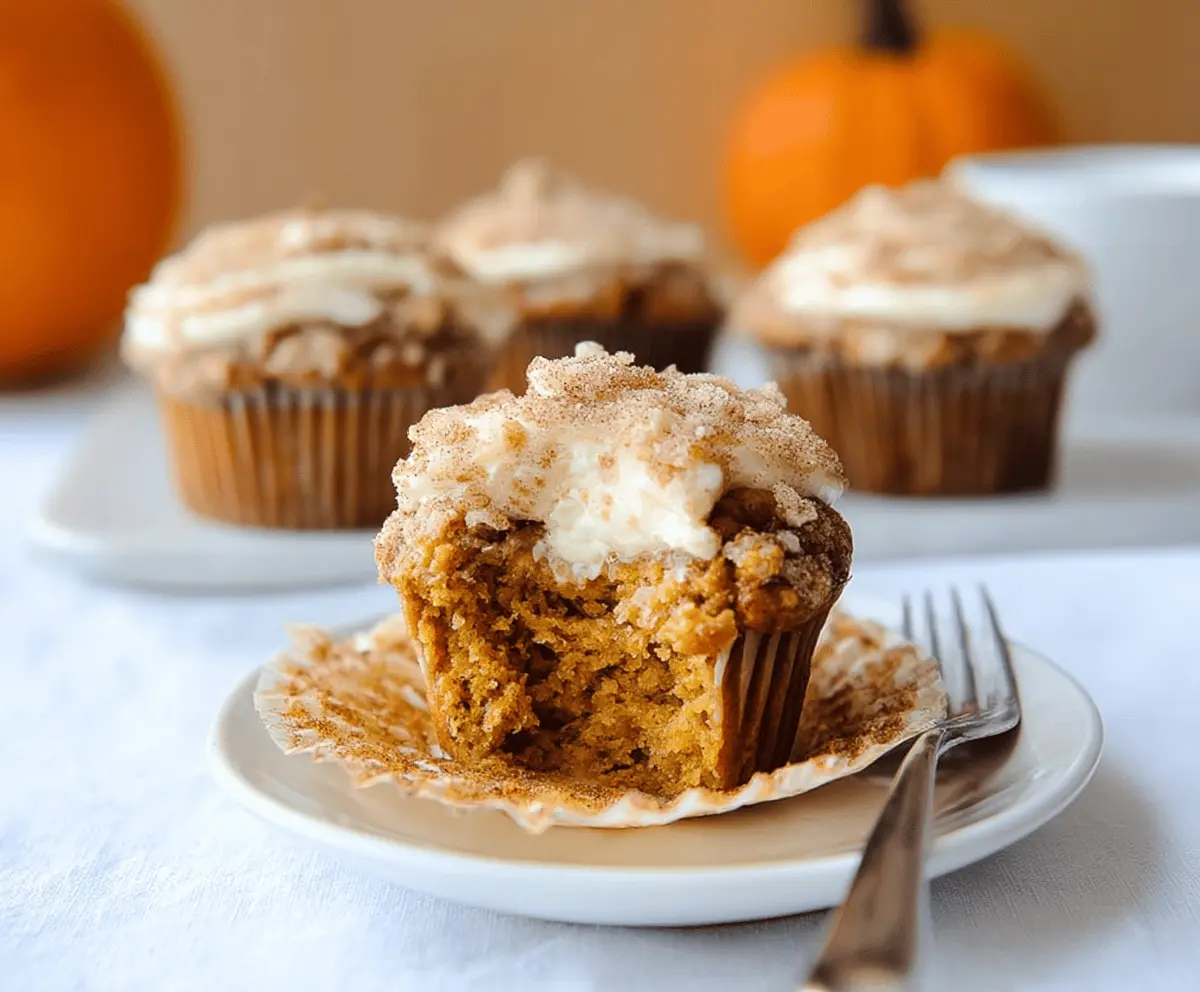 Delicious cinnamon sugar pumpkin cheesecake muffins topped with a sprinkle of cinnamon, showcasing a moist and flavorful fall-inspired dessert