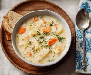 Creamy cabbage soup served in a bowl with fresh herbs, showcasing a comforting and nutritious homemade recipe.