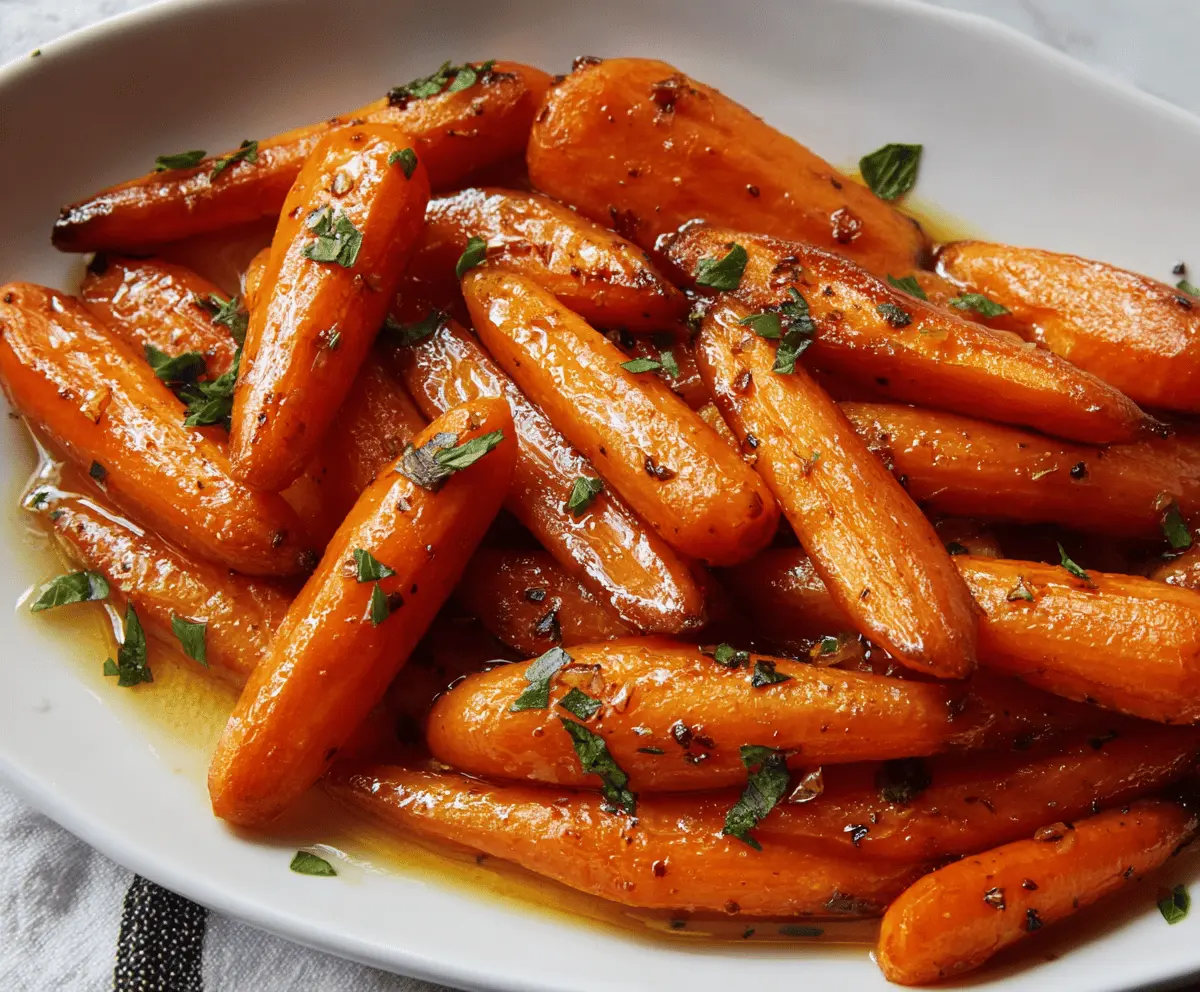 Sweet honey glazed carrots served as a delicious side dish with vibrant orange color and shiny glaze.