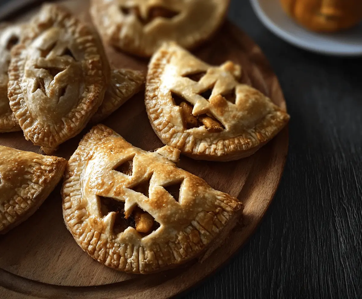 Delicious Jack O Lantern Hand Pies with spooky pumpkin face design, perfect for Halloween treats