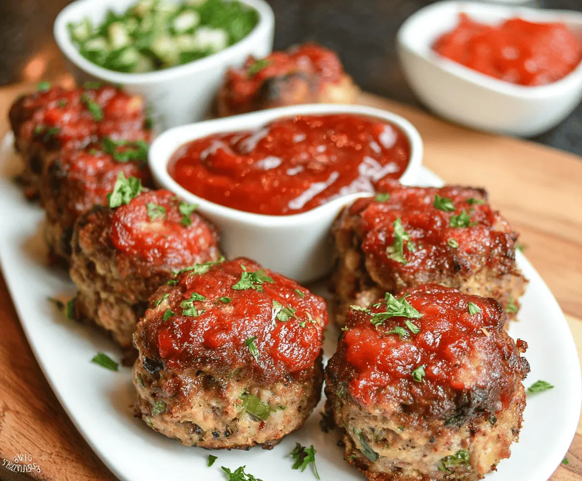 Delicious Meatloaf Bites served on a plate, garnished with fresh herbs, perfect for a savory appetizer or snack