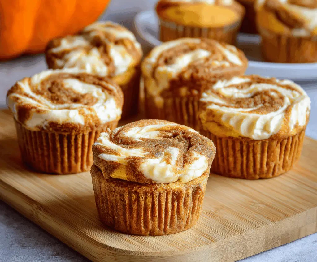 Delicious pumpkin cheesecake muffins with creamy cream cheese filling and a festive fall appearance