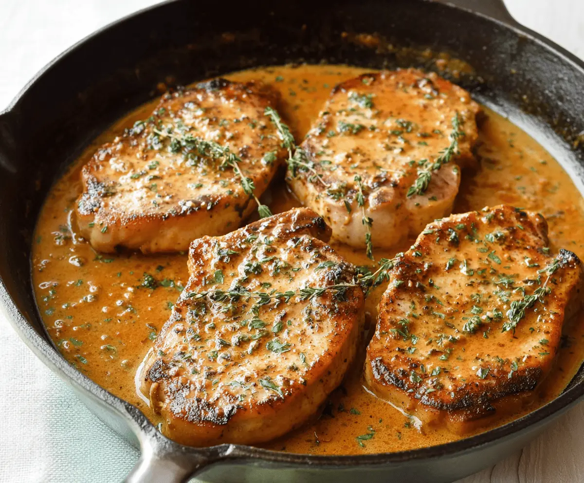 Juicy ranch-seasoned pork chops cooked to perfection, served with fresh vegetables on a white plate.