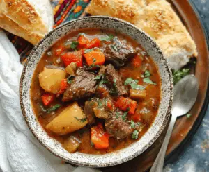 Delicious slow cooker beef stew with tender beef, carrots, potatoes, and vegetables in a savory broth