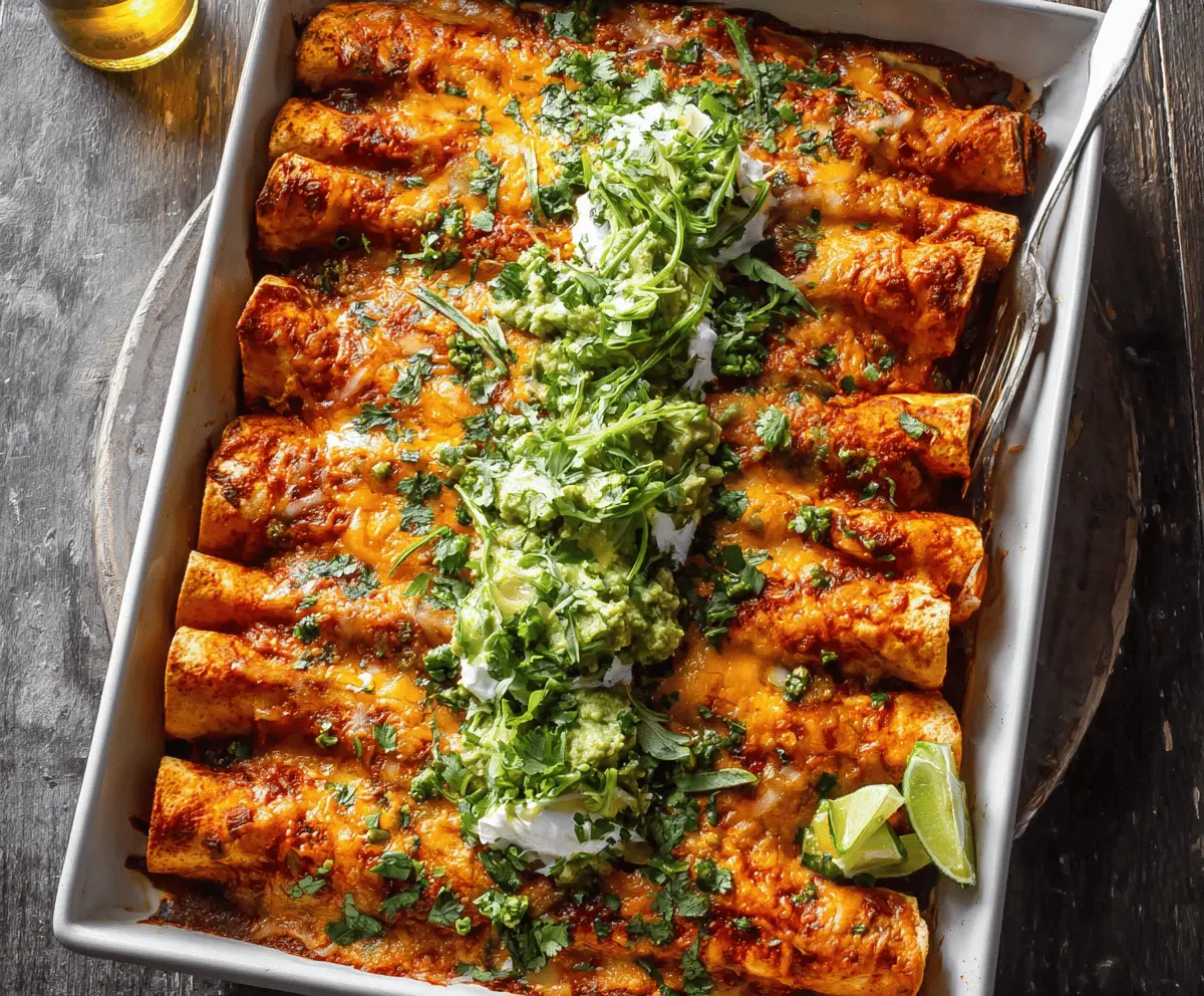 Delicious sweet potato and black bean enchiladas topped with melted cheese and fresh cilantro on a vibrant plate
