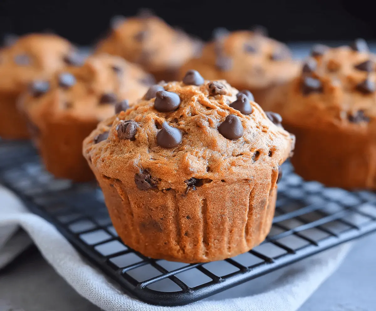 Delicious homemade sweet potato chocolate chip muffins with moist texture and chocolate chips in a baking tray