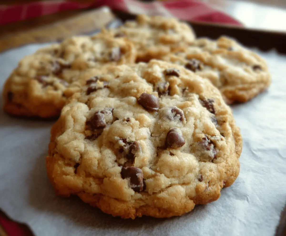 Delicious homemade Bill's chocolate chip cookies fresh out of the oven with golden edges.