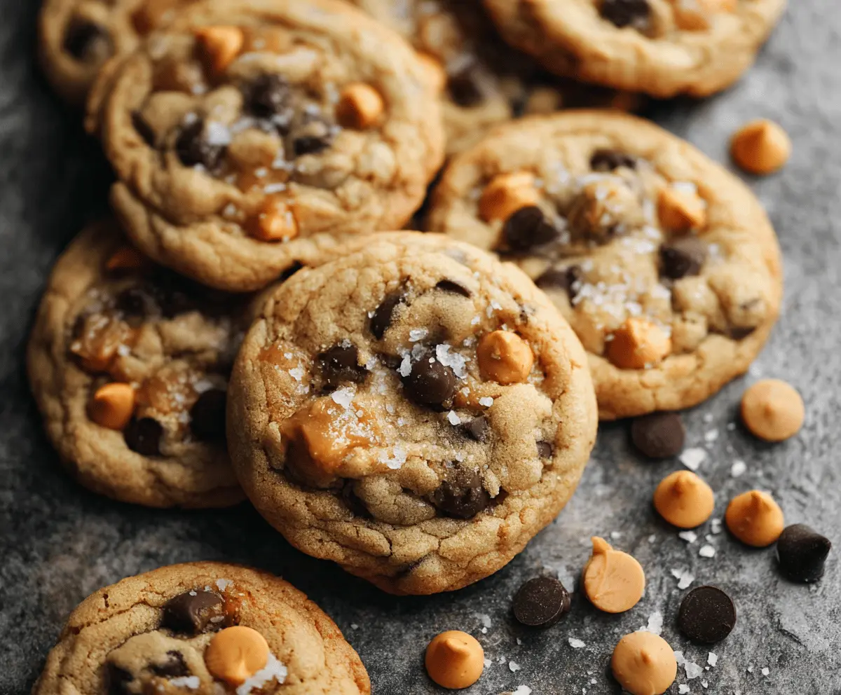 Delicious homemade butterscotch chocolate chip cookies fresh out of the oven.