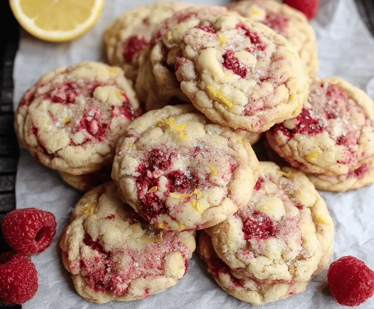 Delicious chewy lemon raspberry cookies on a plate, perfect for a sweet snack or dessert.