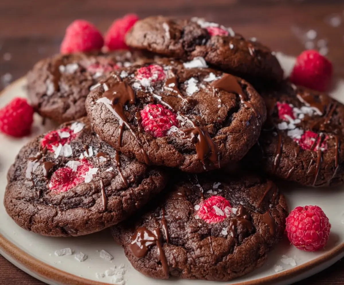 Delicious chocolate raspberry cookies with rich cocoa and fresh raspberry filling.