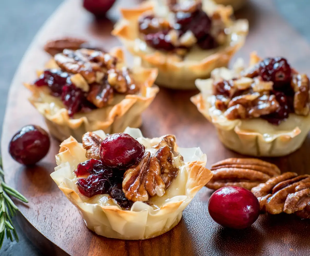 Delicious Cranberry Pecan Baked Brie Cups served as an elegant appetizer for parties.