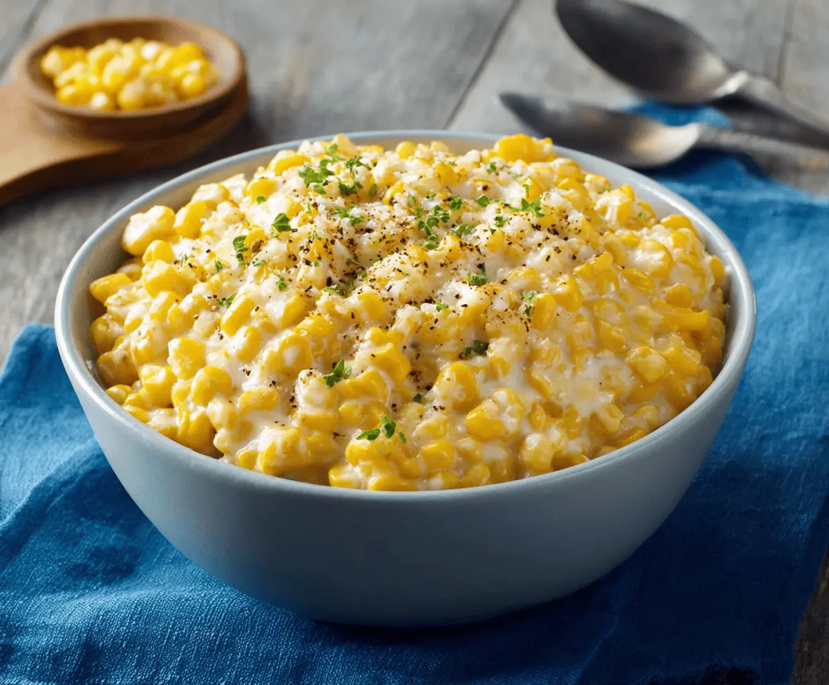 Delicious creamy creamed corn served in a rustic bowl, perfect for a comforting side dish.