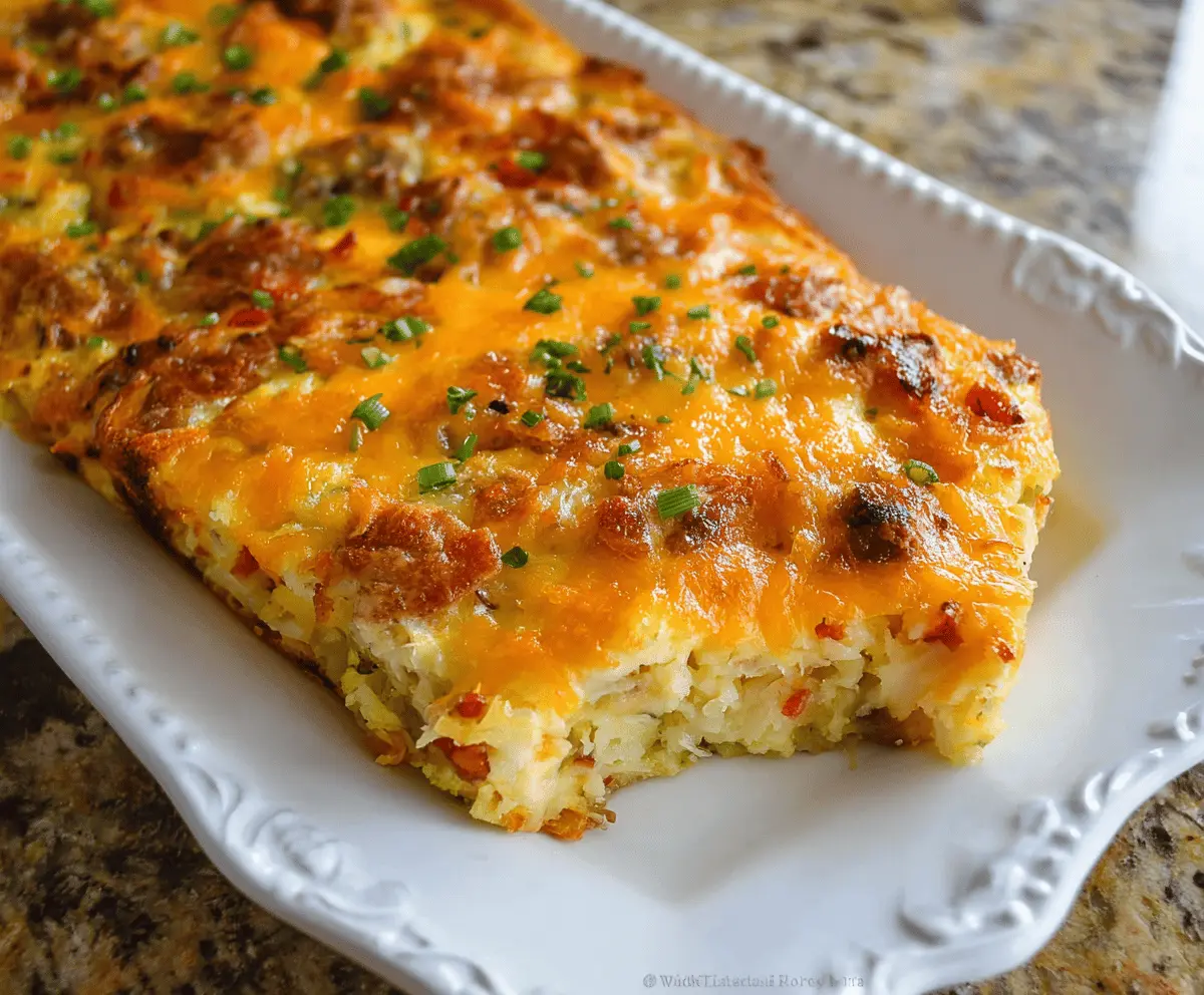 Delicious Hashbrown Breakfast Casserole with crispy potatoes, eggs, cheese, and savory toppings for a hearty breakfast