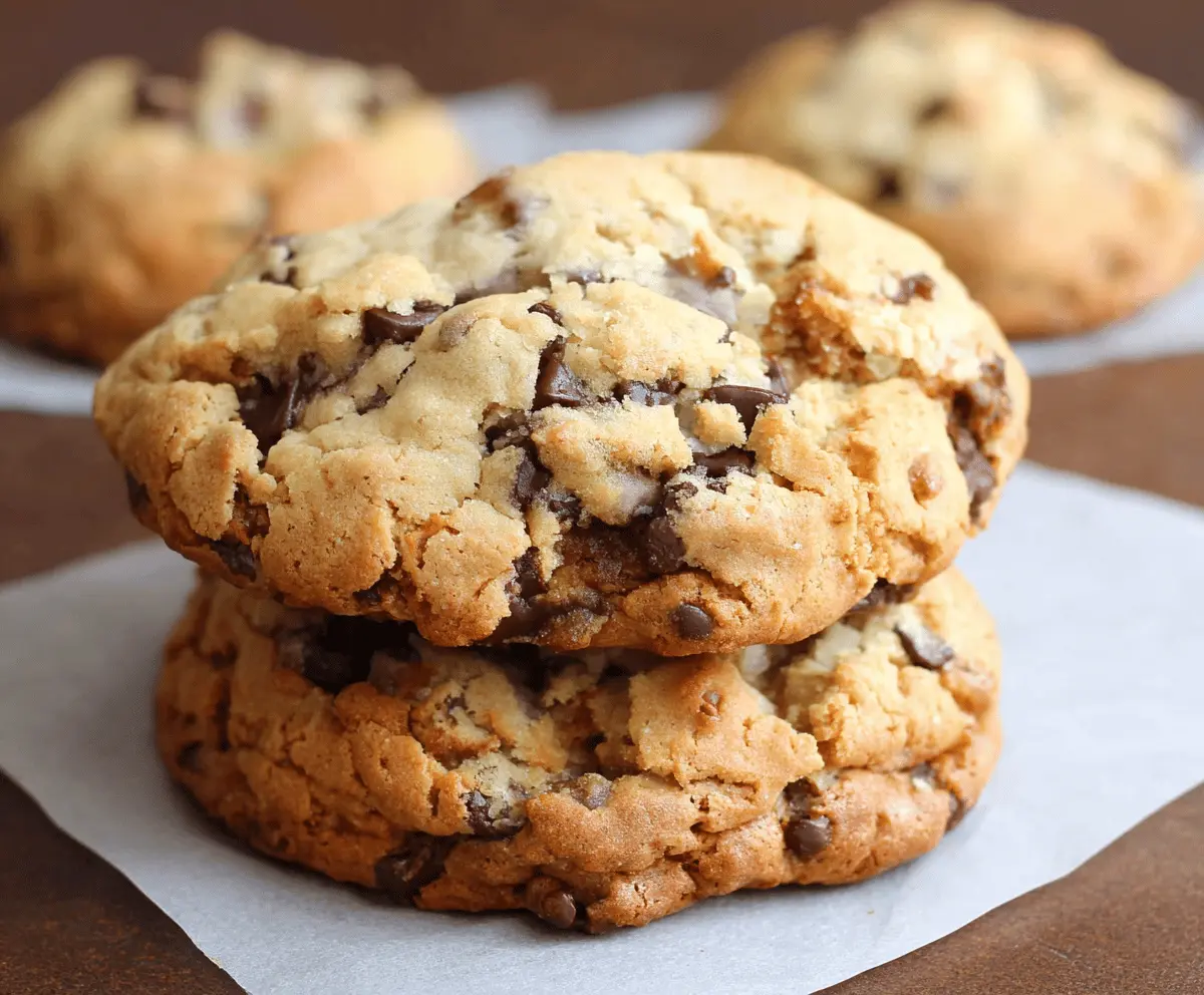 Freshly baked Levain Bakery chocolate chip cookies with gooey centers and golden crust on a rustic wooden table.