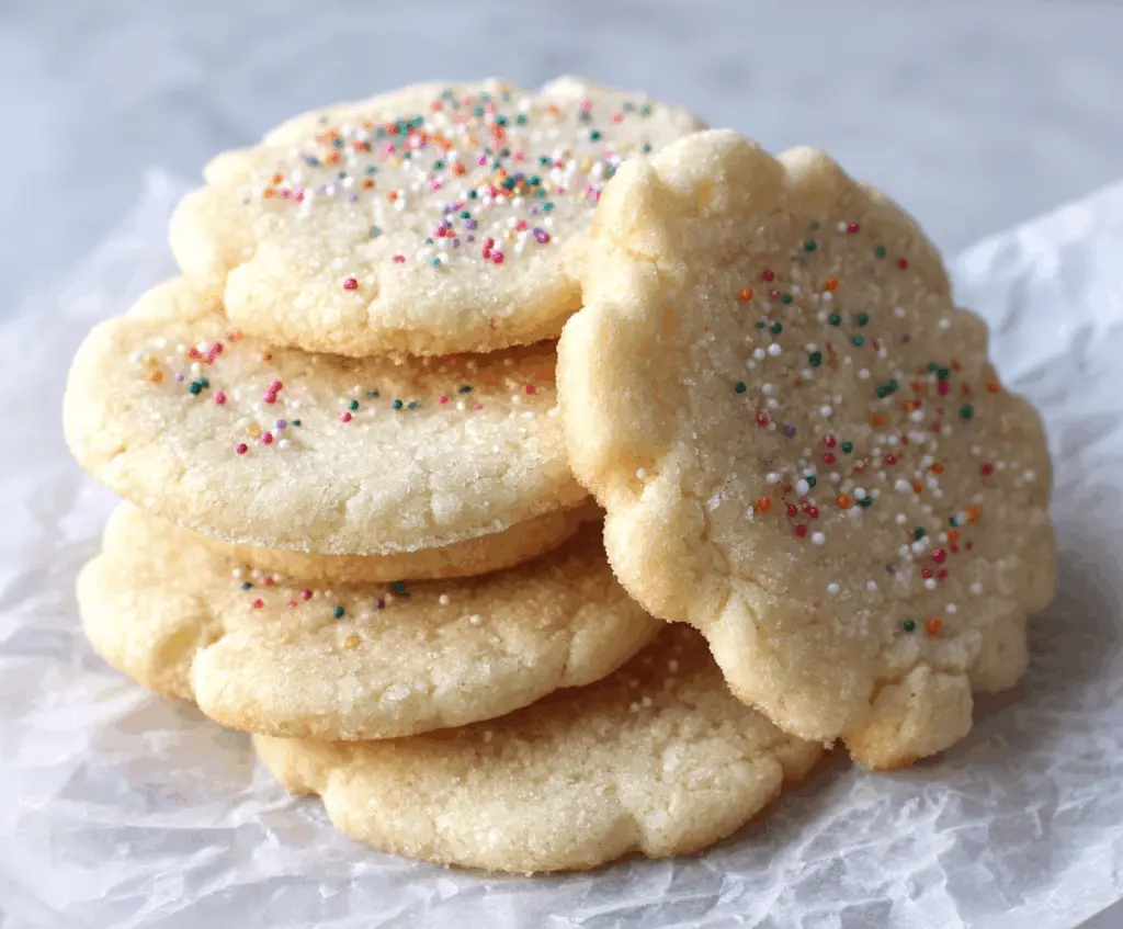 Delicious Melt In Your Mouth Sugar Cookies on a plate, perfect for holidays and celebrations.
